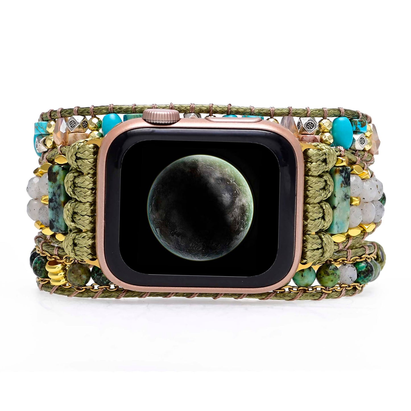 MantraChakra Emperor Stones, Hematite's and South Africa Turquoise Apple Watch Bracelet with Chain