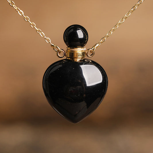 MantraChakra Black Agate Crystal Perfume Bottle Necklace