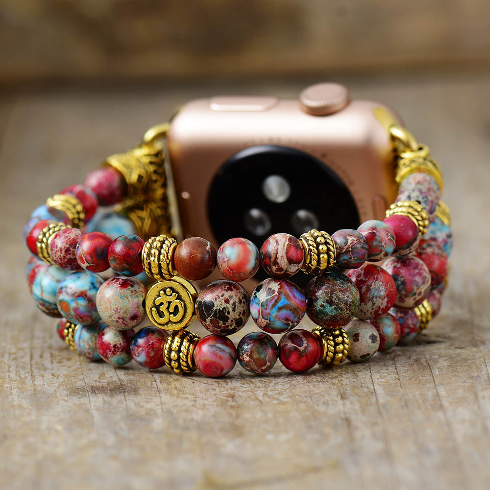 MantraChakra Red Imperial Jasper Beaded Apple Watch Bracelet