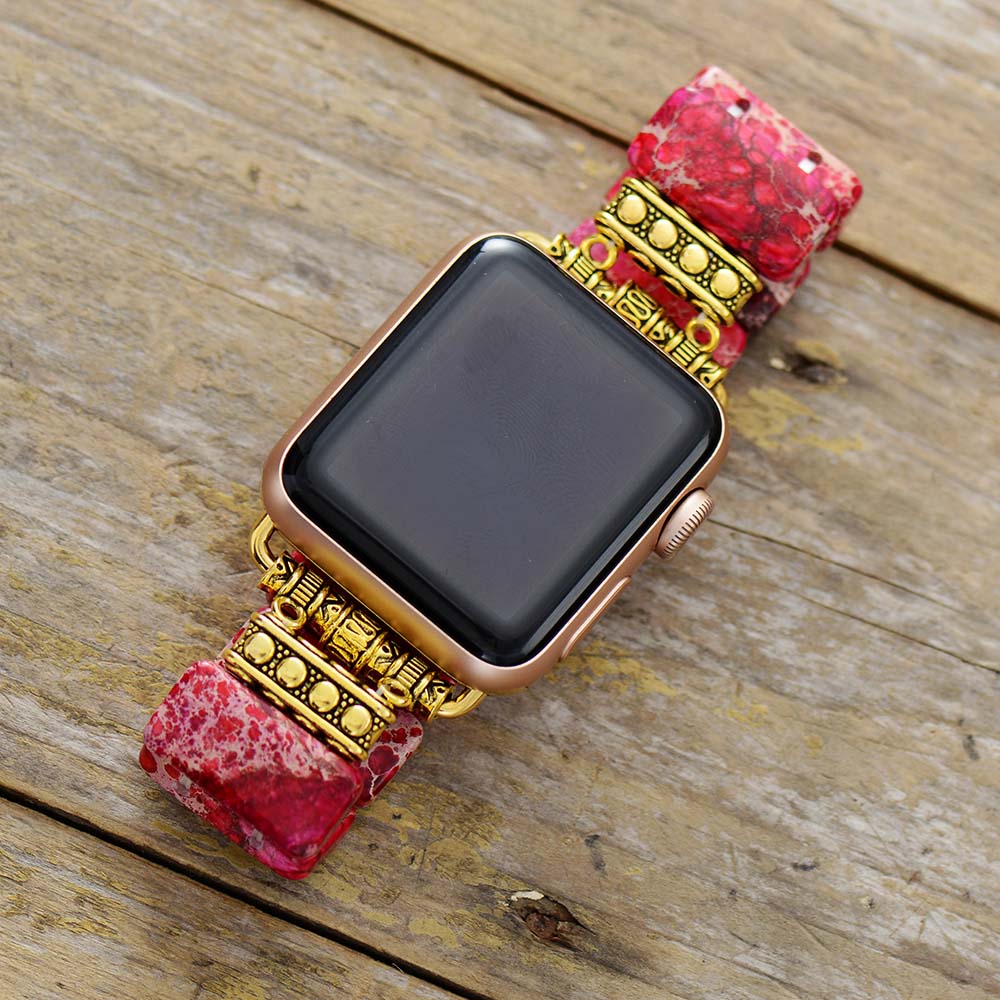 Handmade Elastic Red Imperial Jasper Apple Watch Bracelet