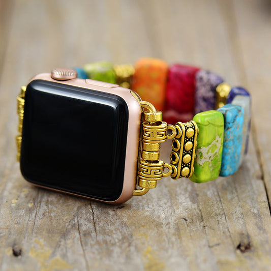 Handmade Elastic Chakra Imperial Jasper Apple Watch Bracelet