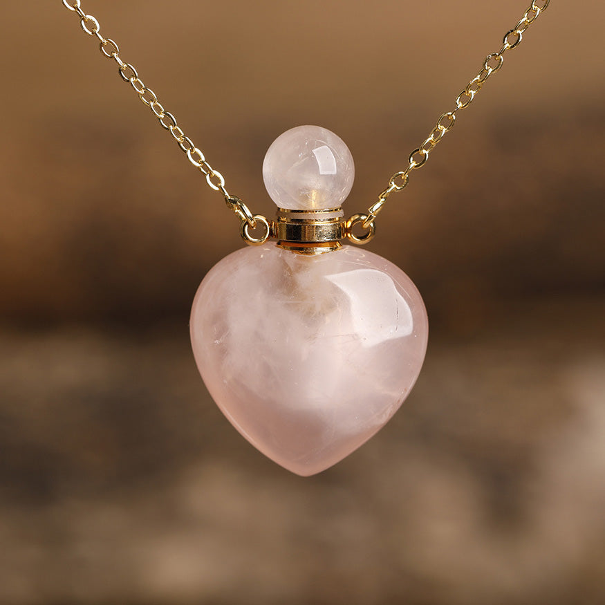 MantraChakra Rose Quartz Crystal Perfume Bottle Necklace