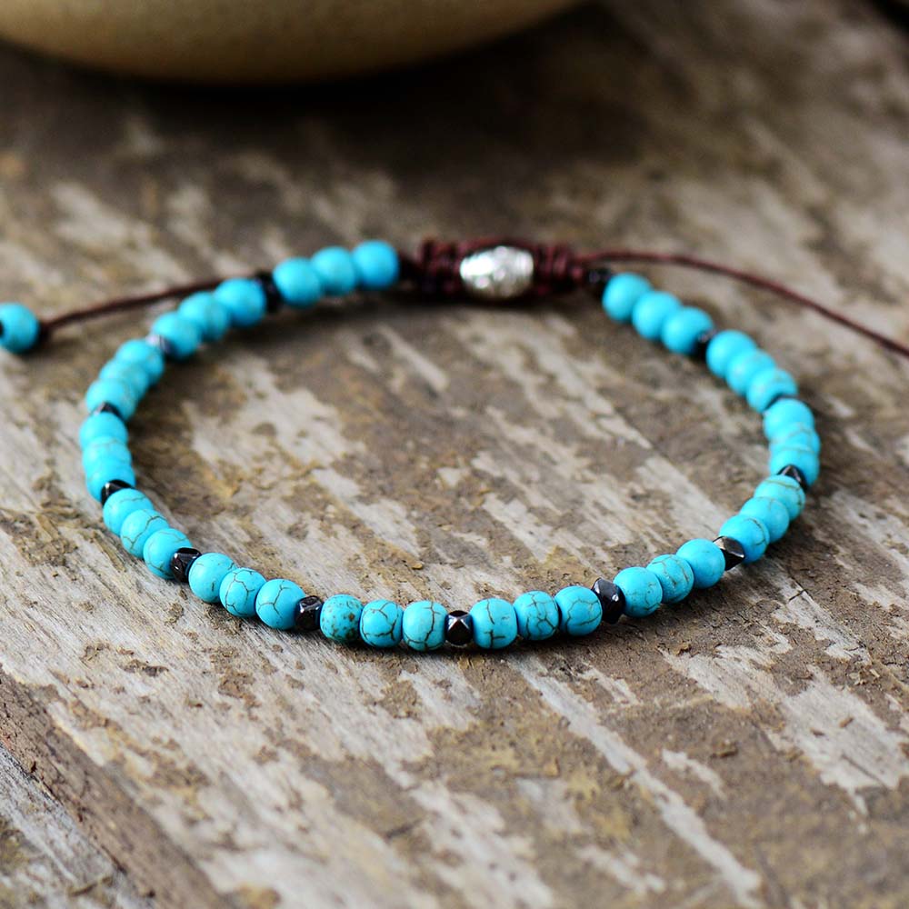 Handmade 4mm Turquoise Stone Beaded Bracelet