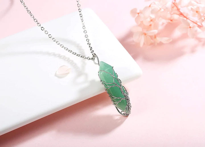 Tree Of Life Natural Aventurine Crystal Pendant Necklace