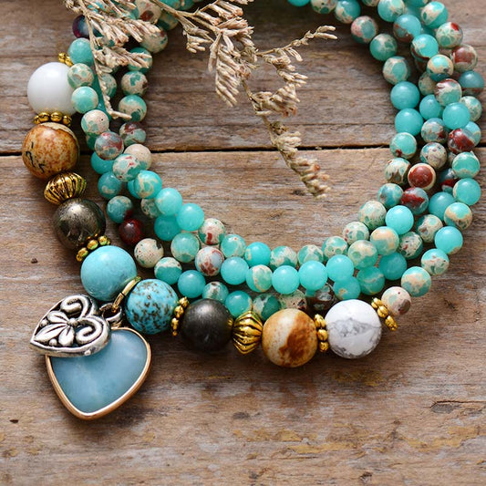 Handmade Heart Pendant Necklace / Bracelet with Imperial Jasper