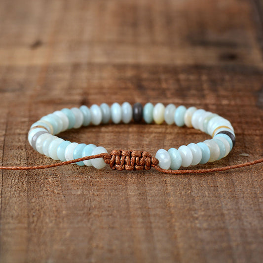 Handmade Natural Amazonite Disc Shaped Bracelet - 6.7 Inches and adjustable