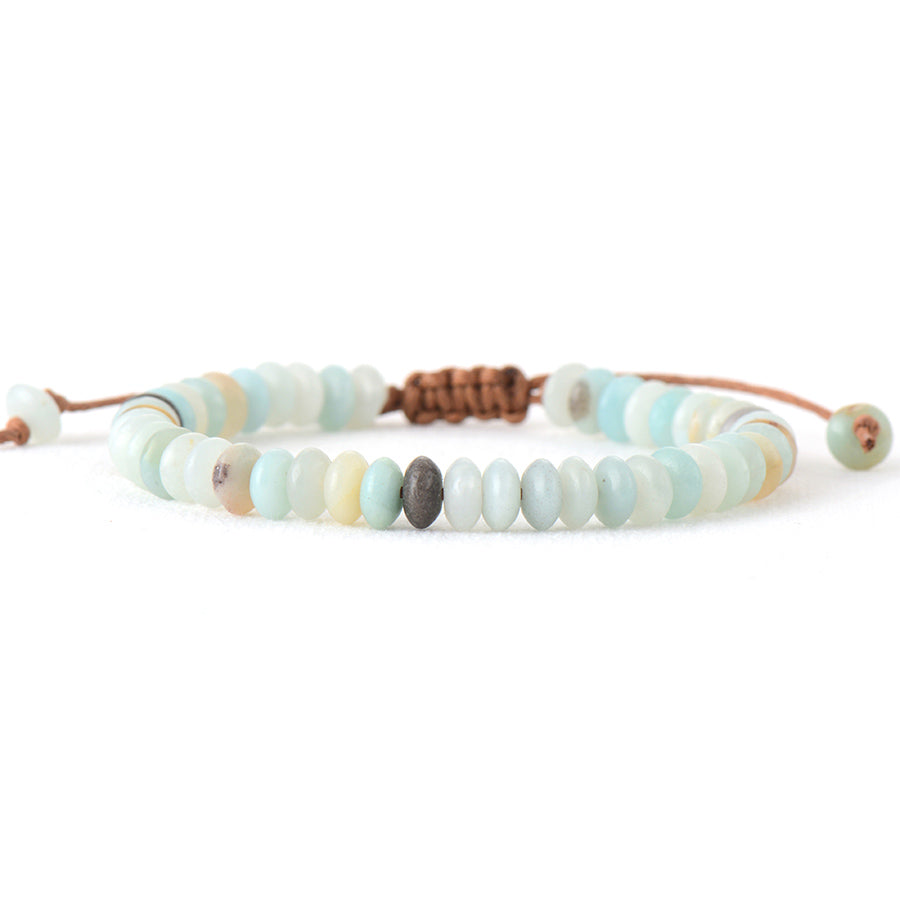 Handmade Natural Amazonite Disc Shaped Bracelet - 6.7 Inches and adjustable