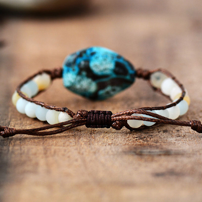 Handmade Natural Matte Amazonite Beaded Bracelet 17cm and Adjustable
