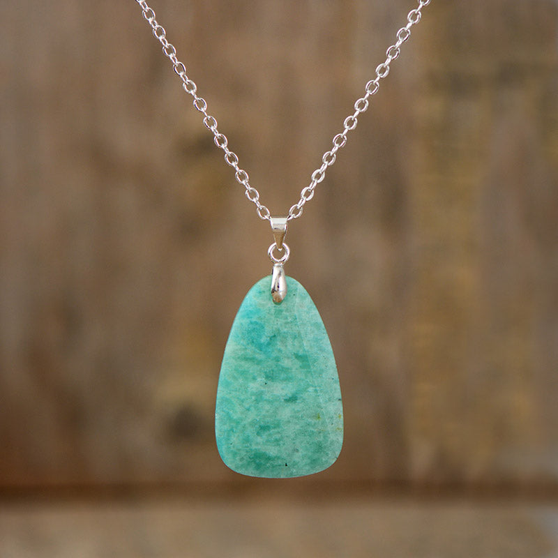 Amazonite Pendant Necklace with a Rhodium Plated Chain