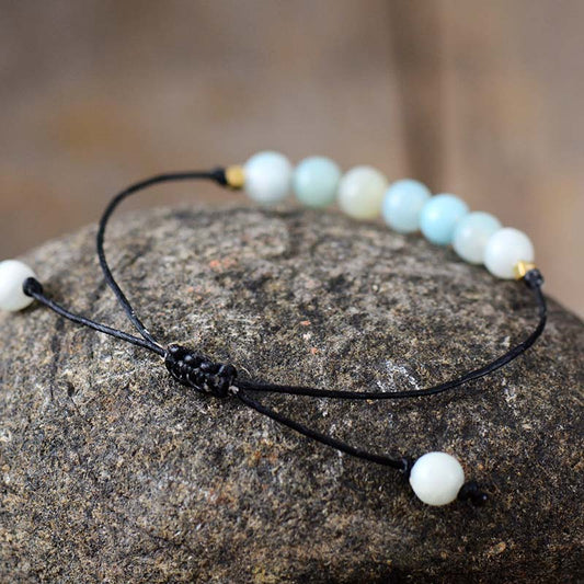 Simple Handmade Amazonite Stone Adjustable Bracelet