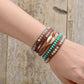 Handmade Natural Amazonite, Onyx and Shell Leather Bracelet - 32.5 Inches + 3 Closures