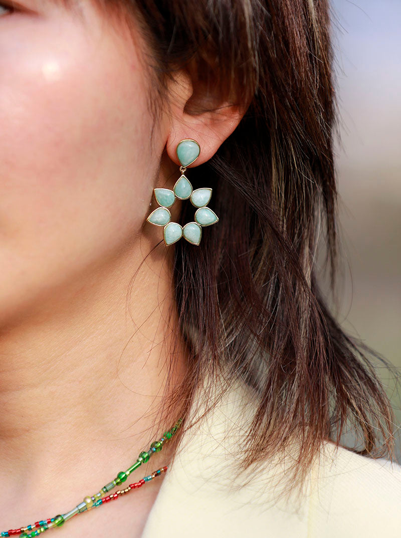 Handmade Amazonite and Gold Flower Stud Earrings