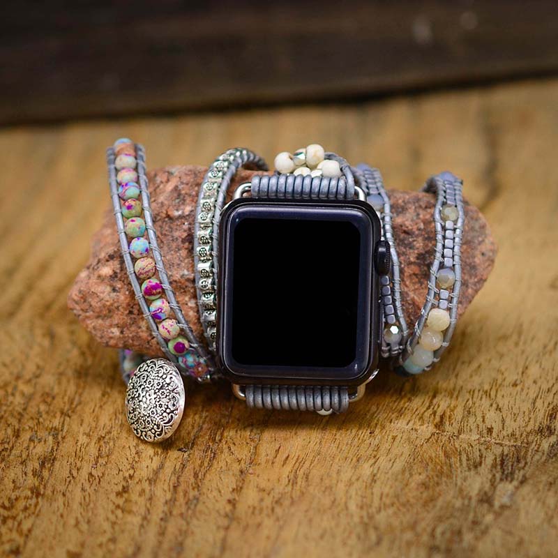 Handmade Natural Amazonite and Hematite Apple Watch Bracelet