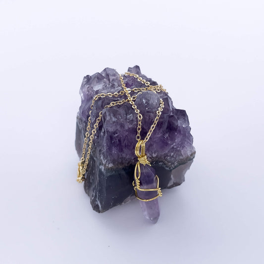 Amethyst Natural Healing Stone Pendant Necklace