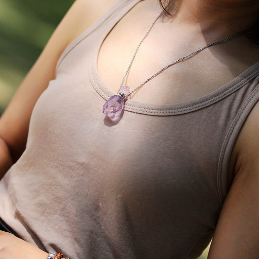 Natural Amethyst Stone Perfume Bottle Necklace
