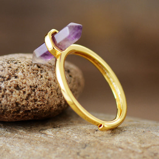 Resizable Amethyst Hexagonal Cone Stone Gold Plated Ring