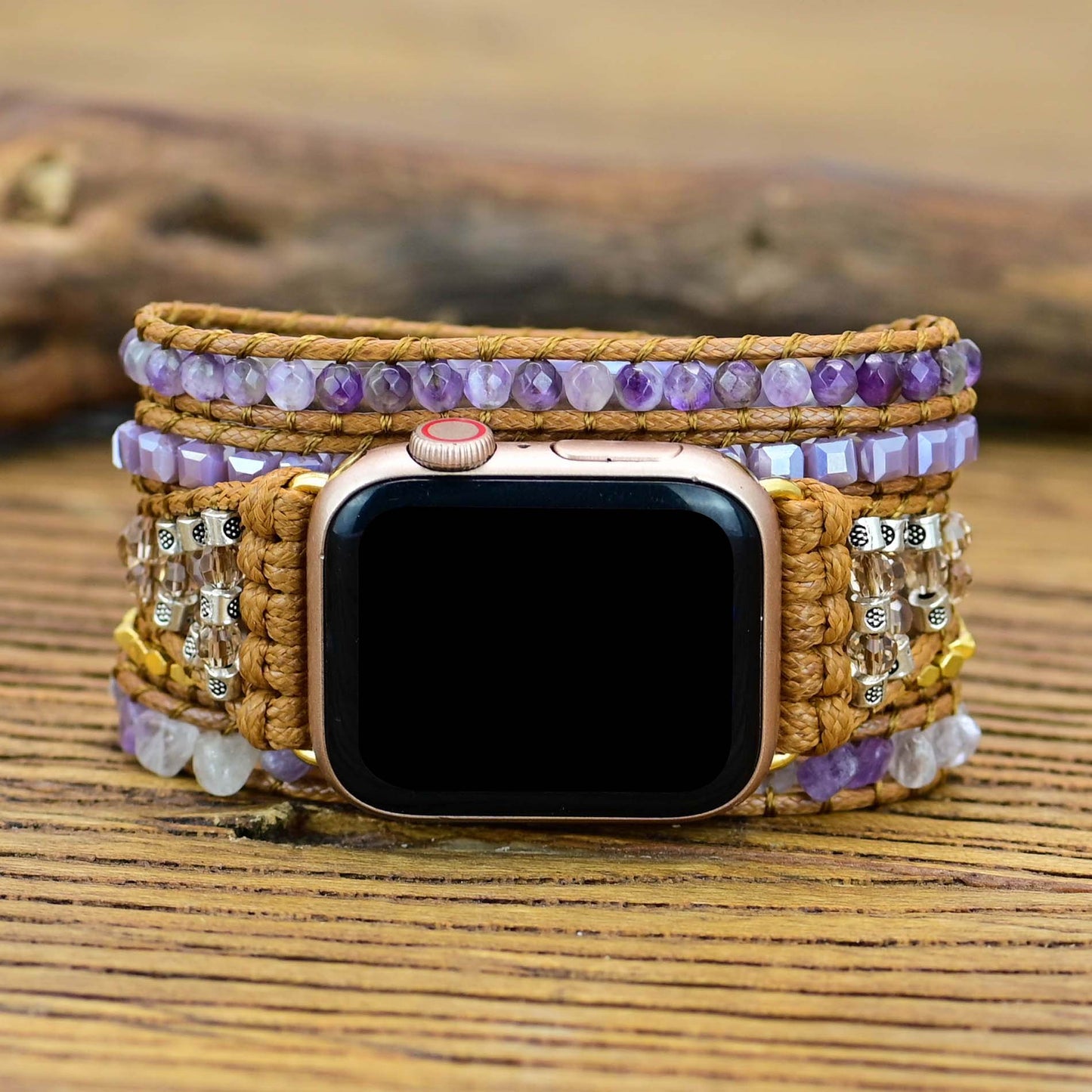 Handmade Amethyst and Alloy Beads Apple Watch Bracelet