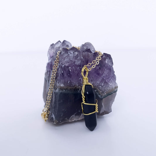 Black Agate Natural Healing Stone Pendant Necklace