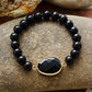 Handmade Natural 8MM Black Onyx Elastic Charm Beaded Bracelet