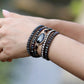 Handmade Leather Bracelet with Black Onyx - 5 Strands 32.5 Inches and 3 closures