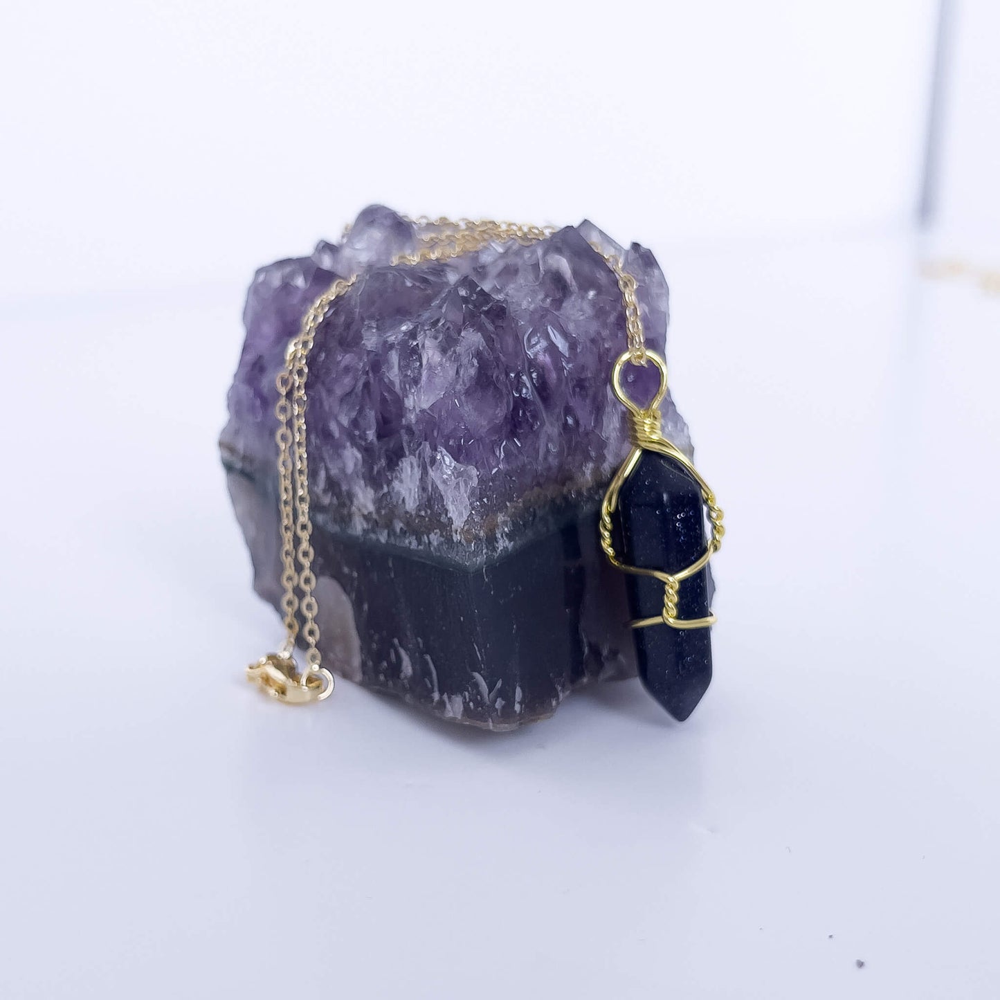 Blue Goldstone Natural Healing Stone Pendant Necklace