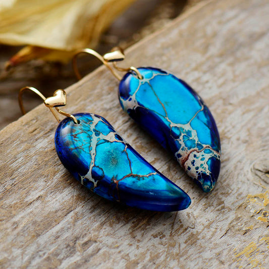 Handmade Blue Imperial Jasper Heart Dangle Earrings
