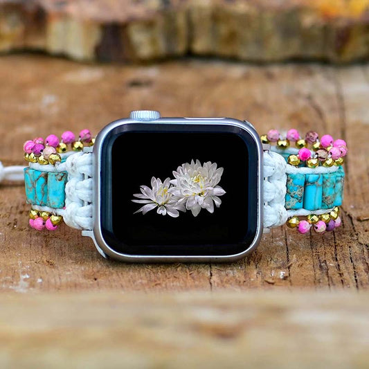 Handmade Blue Jasper and Hematite Apple Watch Bracelet with Vegan Rope