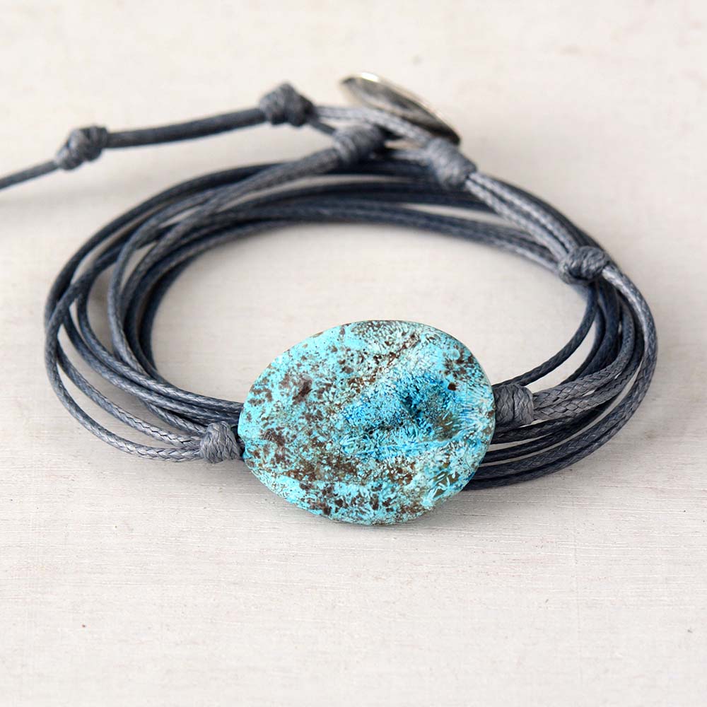 Handmade Natural Blue Jasper Stone with String Bracelet