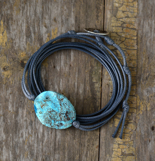 Handmade Natural Blue Jasper Stone with String Bracelet