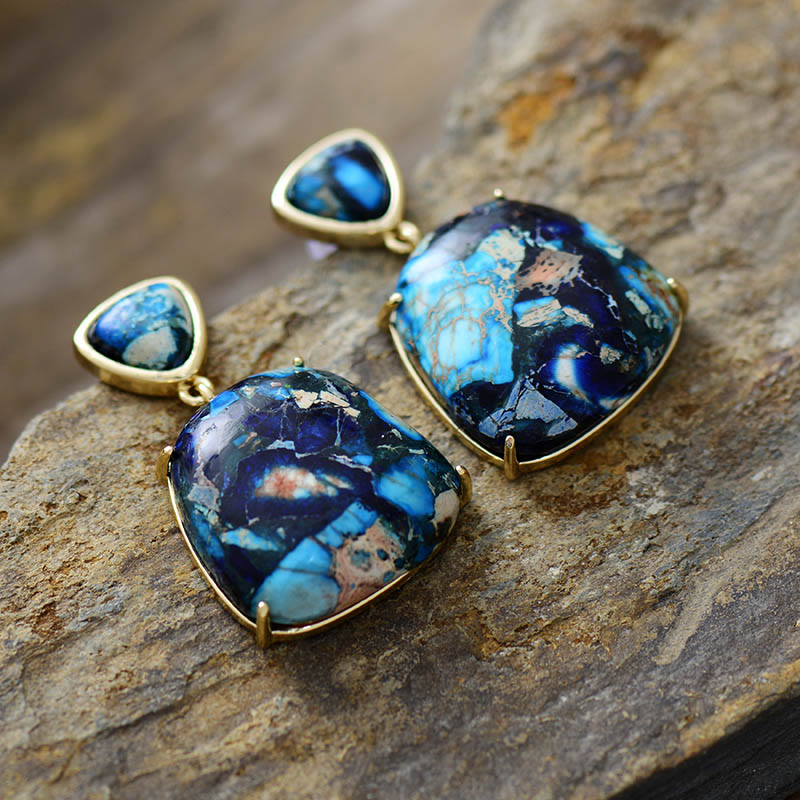 Handmade Blue Lily Imperial Jasper Stud Earrings