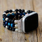 Handmade Blue Tigers Eye and Onyx Apple Watch Stretch Band 38-45MM Plate