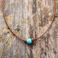 Handmade Leather Choker Necklace with Turquoise Stone - 15 Inches