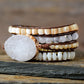 Handmade Natural Druzy Shell and Jade Wrap Bracelet