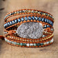 Handmade Natural Druzy and Rhinestone Leather Bracelet - 32.5 Inches + 3 Closures