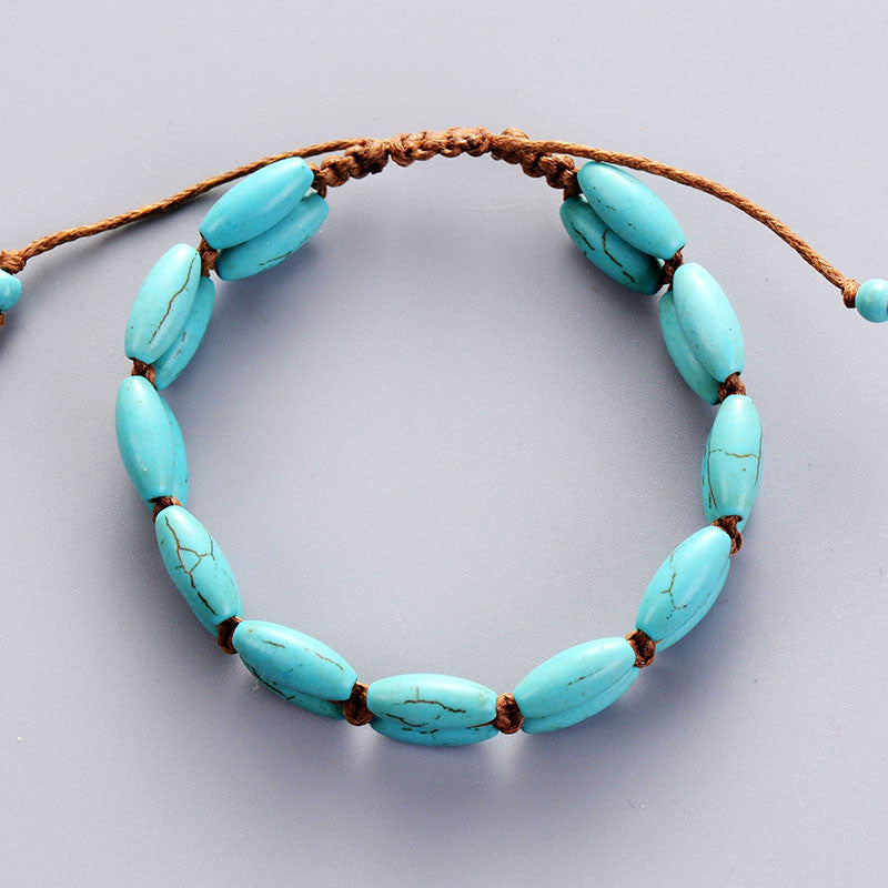 Handmade Turquoise Stone Cord Braided Stackable Bracelet
