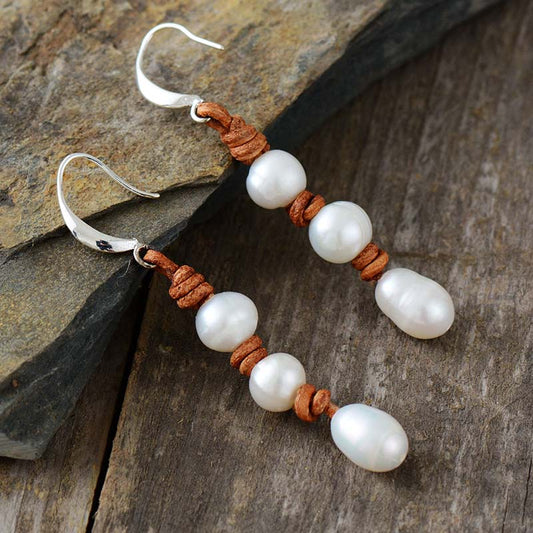 Handmade Fresh Water Pearls and Leather Earrings