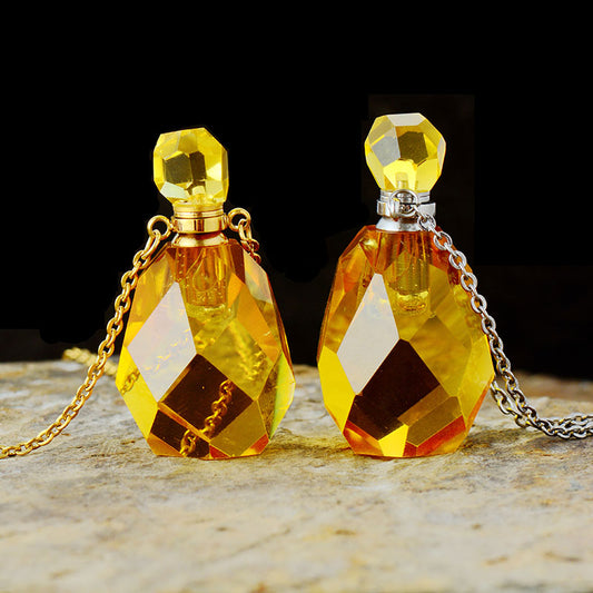 Natural Gold Quartz Stone Perfume Bottle Necklace
