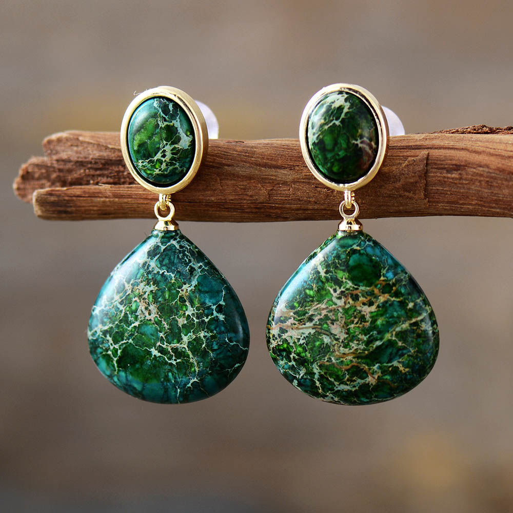 Handmade Green Imperial Jasper and Gold Stud Earrings