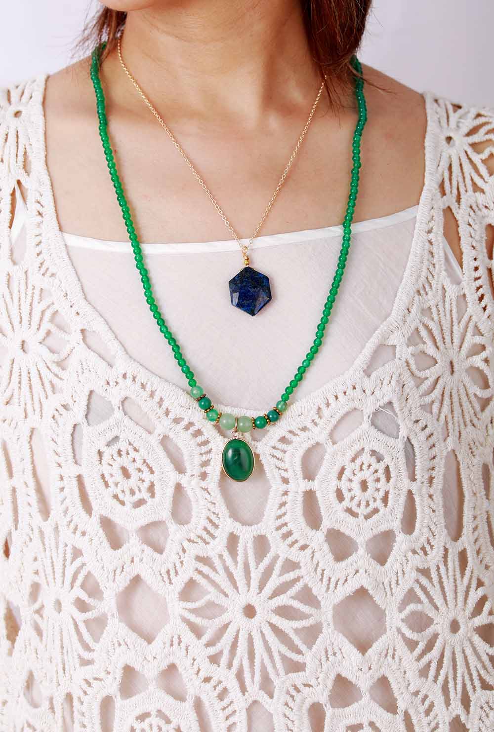 Handmade Green Onyx Pendant Necklace / Bracelet Wrap