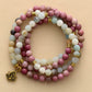 Handmade 108 6MM Rhodonite and Amazonite Beaded Mala with a Lotus Charm - 27.7 Inches