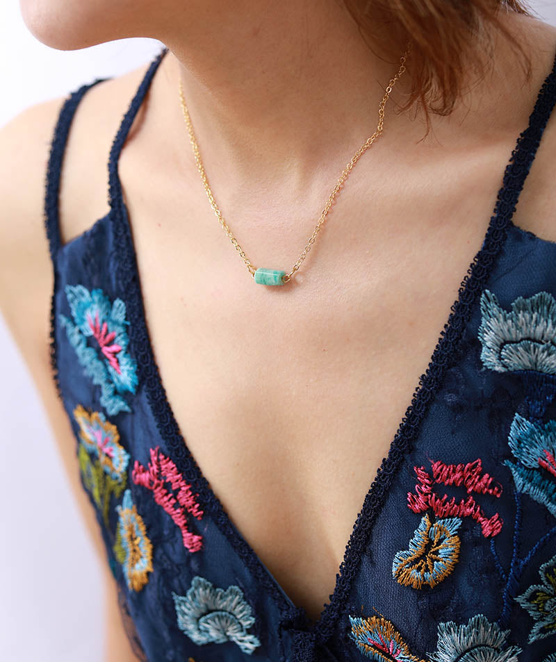 Handmade Amazonite Hexagon Charm and Gold Plated Necklace