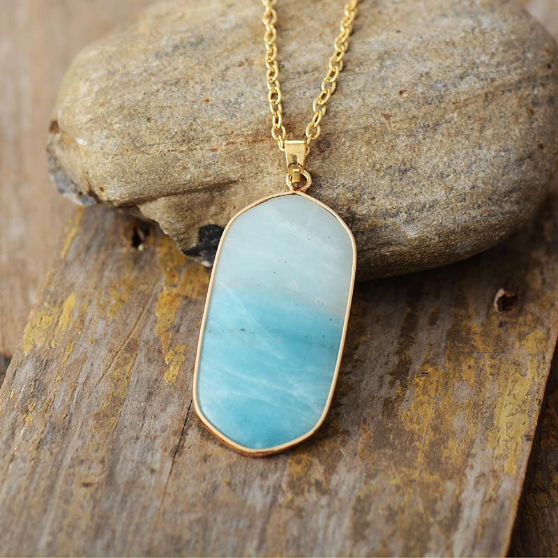 Handmade Amazonite Pendant Necklace with a gold plated chain
