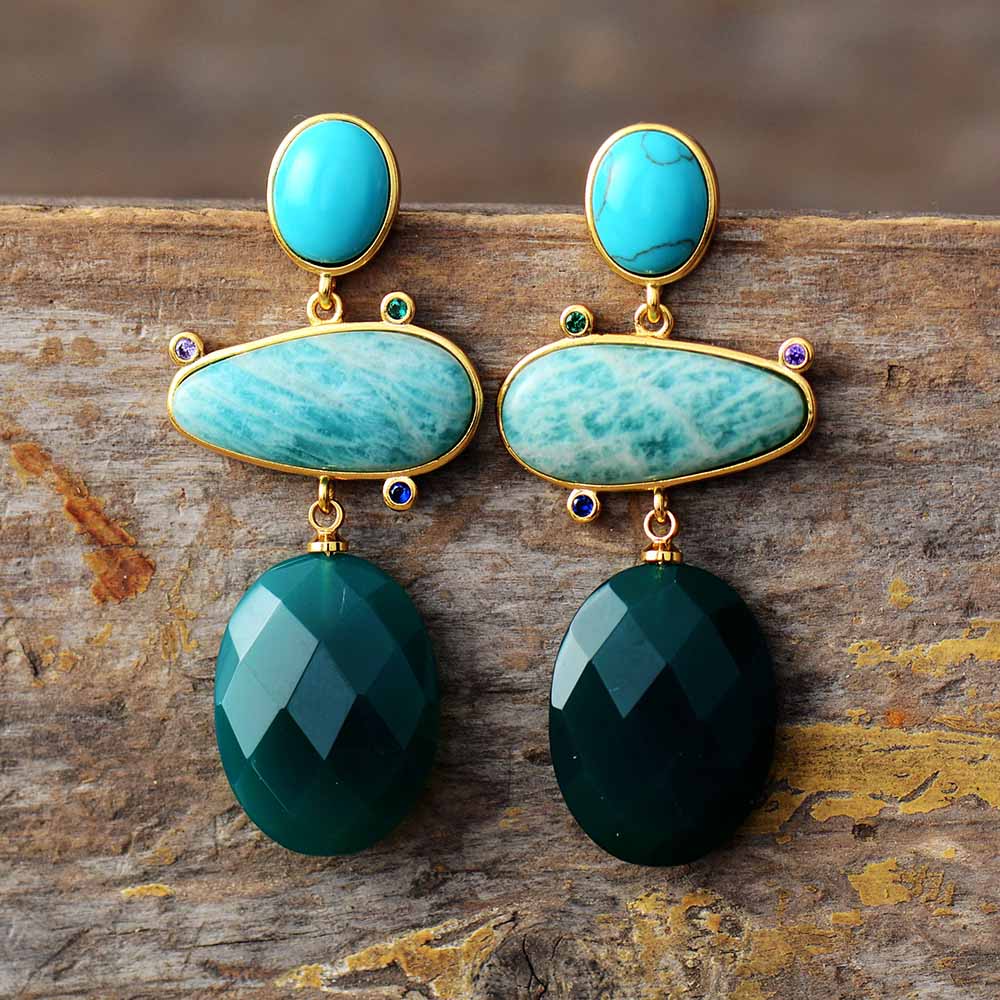 Handmade Amazonite, Green Agate and Turquoise Earrings