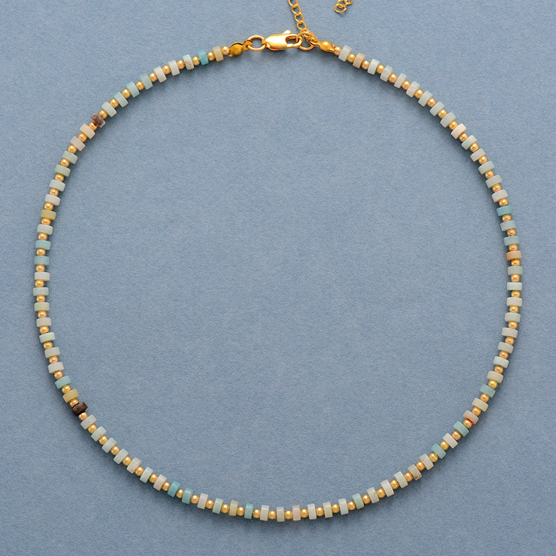 Handmade Amazonite and Gold Bead Choker Necklace
