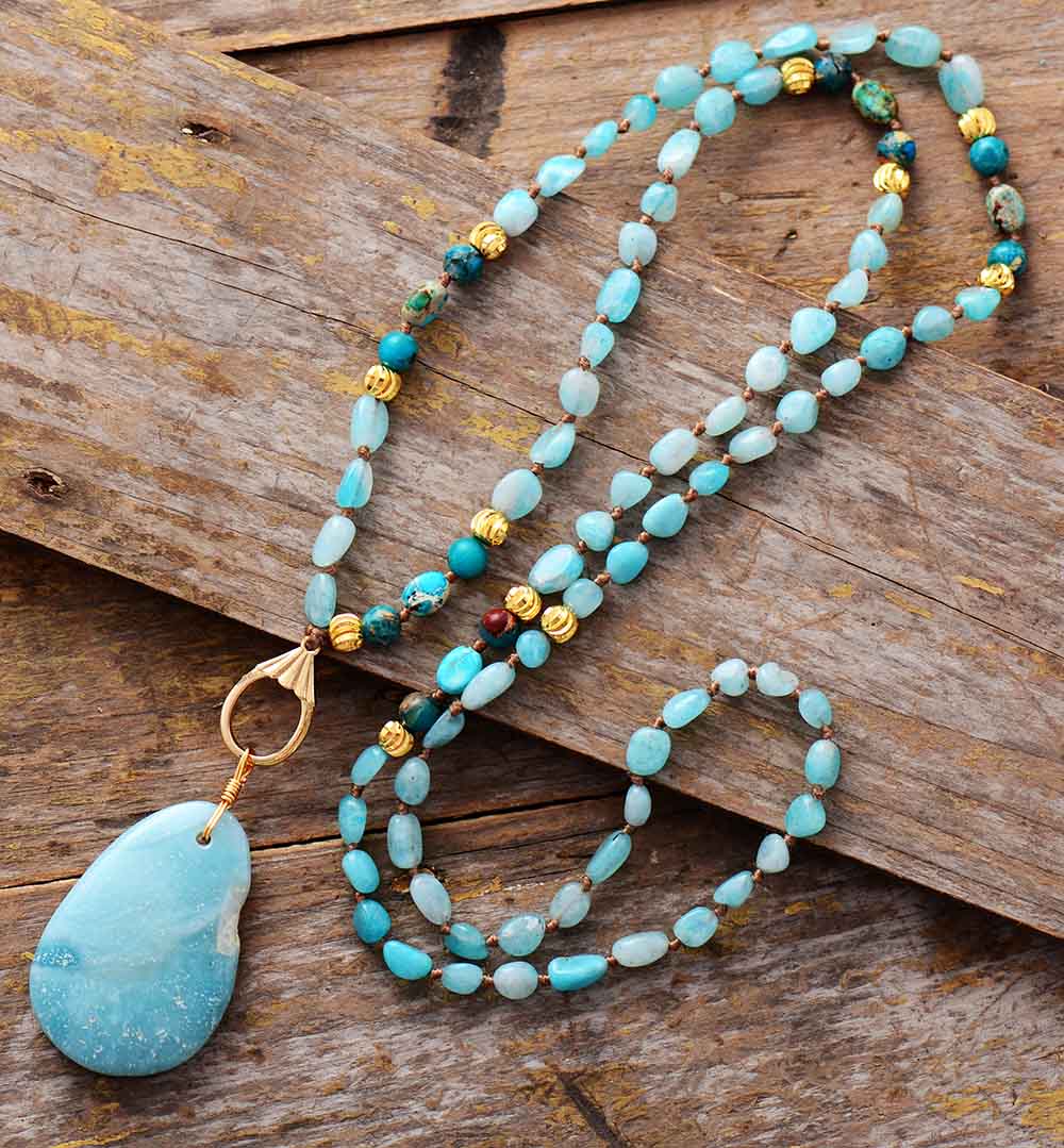 Handmade Amazonite and Jasper Pendant Necklace
