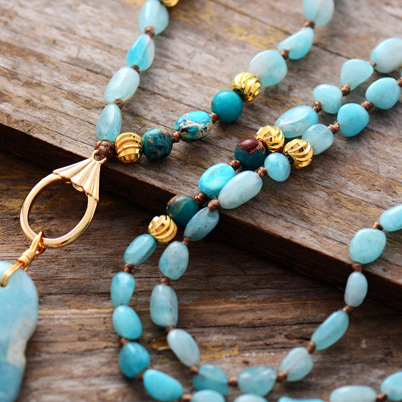 Handmade Amazonite and Jasper Pendant Necklace