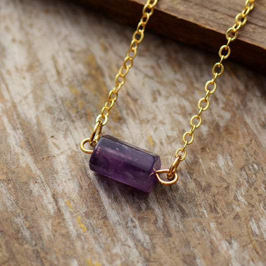 Handmade Amethyst Hexagon Charm and Gold Plated Necklace