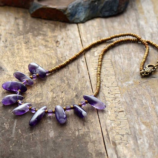 Handmade Amethyst and Seed Beaded Necklace