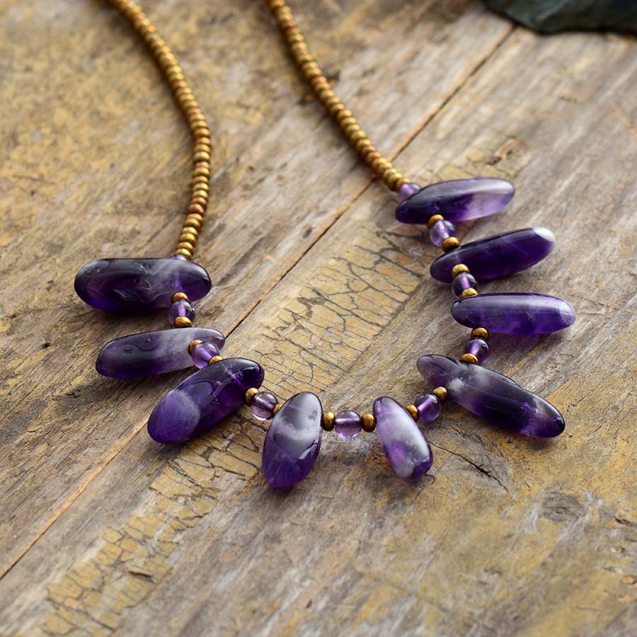 Handmade Amethyst and Seed Beaded Necklace