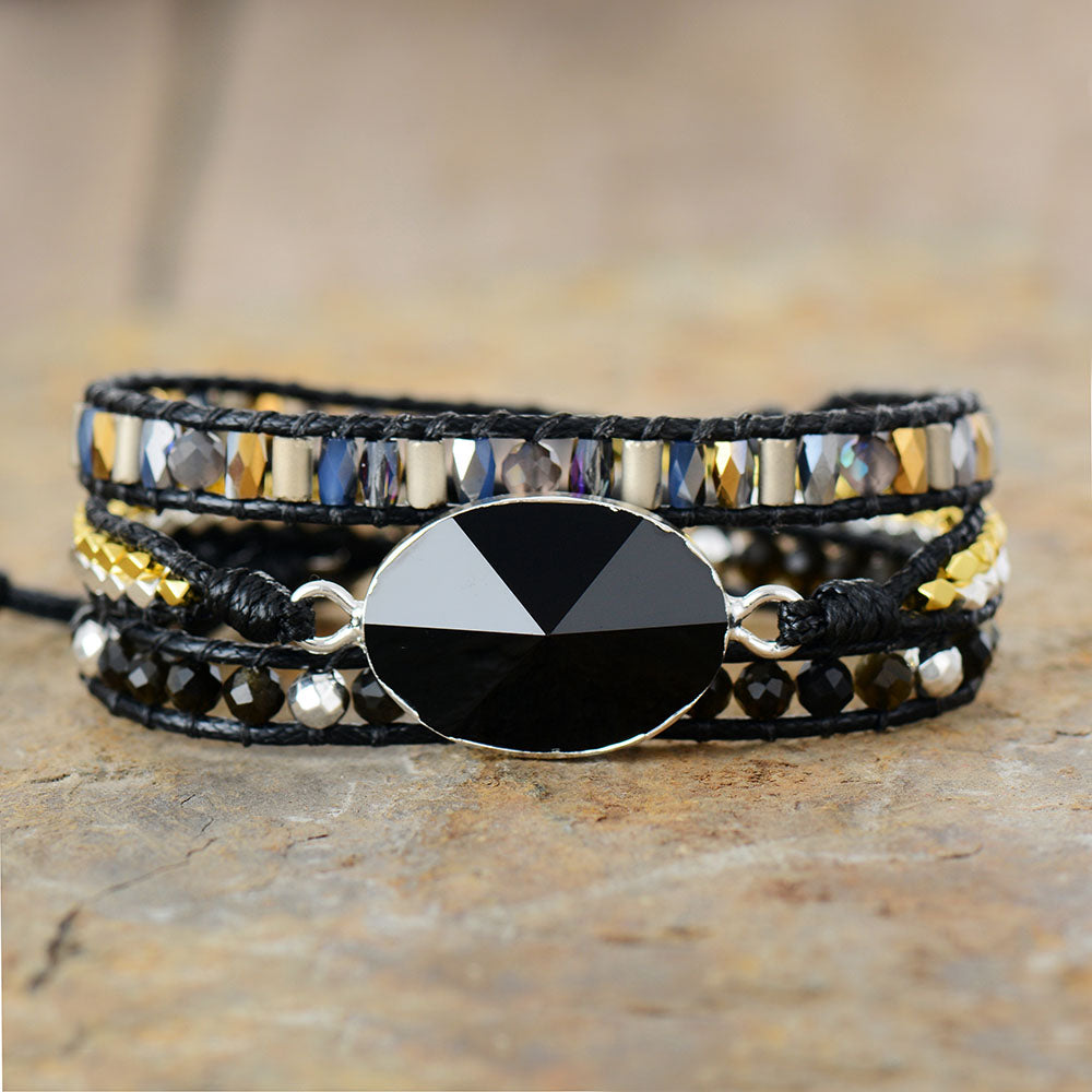 Handmade Black Onyx and Agate Wrap Bracelet
